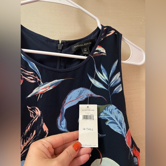 Banana Republic Floral Fit & Flare Leaf Dress – Size 14 Tall Layered Skirt - Picture 6 of 8